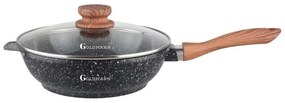 Τηγάνι με καπάκι Goldmann GM-0128L, 28 x 7 cm, Χυτό αλουμίνιο, Κεραμική επίστρωση, Επαγωγή, Μαύρο