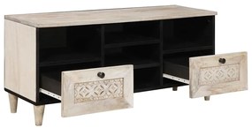 vidaXL Ντουλάπι TV με συρτάρι Λευκό 100 x 33 x 46 εκ Μασίφ ξύλο μάνγκο