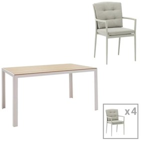 Nares-Moritz dining table set of 5 white aluminum and plywood in a natural shade 140x80x72.5cm 140x80x72.5 εκ.