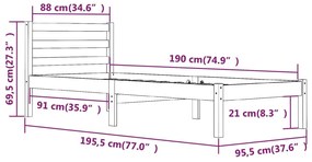 Πλαίσιο Κρεβατιού Μονό 90 x 190 εκ. Μασίφ Ξύλο Πεύκου - Καφέ