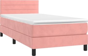 vidaXL Κρεβάτι Boxspring με Στρώμα &amp; LED Ροζ 90x200 εκ. Βελούδινο