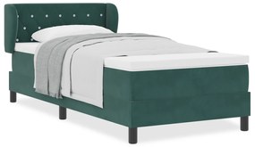 vidaXL Κρεβάτι Box Spring με Στρώμα  σε Σκούρο Πράσινο, 90x190 εκ., Βελούδο