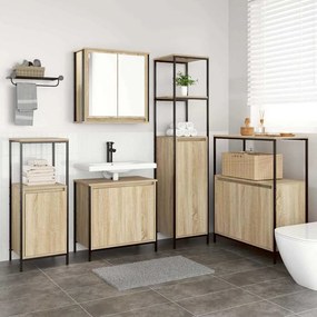 vidaXL Σετ Επίπλων Μπάνιου με ράφι 5 pcs Σονομα δρυς και Μαύρο
