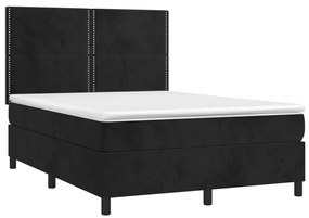 vidaXL Κρεβάτι Boxspring με Στρώμα Μαύρο 140x190 εκ. Βελούδινο