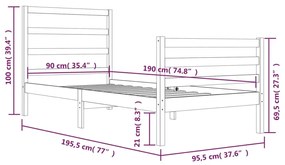 vidaXL Πλαίσιο Κρεβατιού Μονό 90 x 190 εκ. Μασίφ Ξύλο Πεύκου