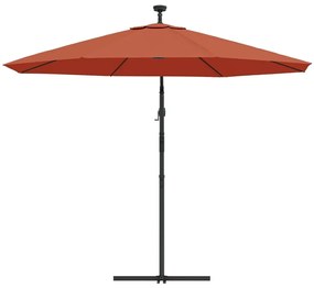 Ομπρέλα Κρεμαστή Τερακότα με Ατσάλινο Ιστό και Φωτισμό LED - Πορτοκαλί
