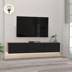 ΕΠΙΠΛΟ ΤΗΛΕΟΡΑΣΗΣ ΕΠΙΤΟΙΧΙΟ DAMLA MEGAPAP ΜΕ LED ΧΡΩΜΑ SAPPHIRE OAK - ΜΑΥΡΟ 180X29,5X29,5ΕΚ.