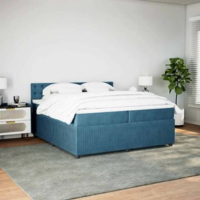 vidaXL Κρεβάτι Boxspring με Στρώμα Μπλε 200x200 εκ. Βελούδινο