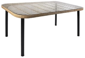 Τραπέζι Κήπου AMPIUS Φυσικό/Μαύρο Μέταλλο/Rattan/Γυαλί 160x90x73cm | Συσκευασία 1 τμχ