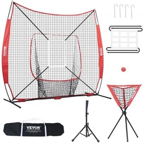 VEVOR 7x7 ft Baseball Softball Practice Net, Portable Baseball Training Net for Hitting Catching Pitching, Backstop Baseball Equipment with Bow Frame, Carry Bag, Strike Zone, Ball, Tee, Ball Collector
