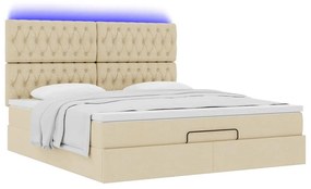 vidaXL Οθωμανικό κρεβάτι με στρώμα & LEDs Cream 180x200cm ύφασμα