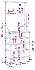 Κρεμάστρα Ρούχων με Παπουτσοθήκη Γκρι Sonoma 70x34x184 εκ. - Γκρι