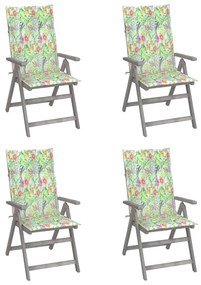 3065389 vidaXL Καρέκλες Κήπου Ανακλινόμενες 4 τεμ. Ξύλο Ακακίας με Μαξιλάρια Γκρι, 1 Τεμάχιο