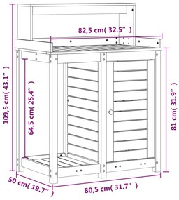 Τραπέζι Κηπουρικής με Ράφια 82,5x50x109,5 εκ. Μασίφ Ξύλο Πεύκου - Καφέ