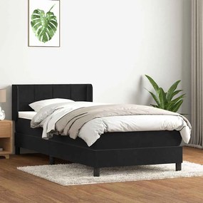 vidaXL Κρεβάτι Boxspring με Στρώμα Μαύρο 90x220 εκ. Βελούδινο