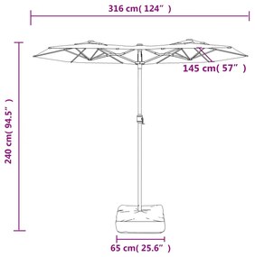 Ομπρέλα Κήπου με Διπλή Κορυφή και LED Taupe 316 x 240 εκ. - Μπεζ-Γκρι