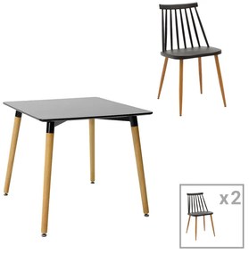 Intrahome Τραπεζαρία Aurora-Natali Intrahome σετ 3τεμ pp-mdf σε μαύρη-φυσική απόχρωση 80x80x76εκ | SKU: INTRAPA-311111079