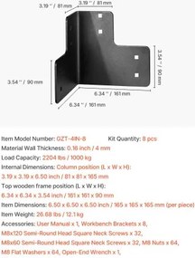VEVOR 8pcs Workbench Corner Brackets Kit 6.5 x 6.5 x 6.5 in/165 x 165 x 165 mm
