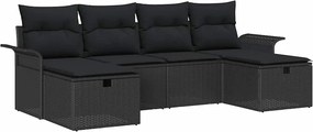 vidaXL Σετ Καναπέ Κήπου με μαξιλάρι 6 pcs Μαύρο Πολυ ράταν