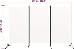 vidaXL Διαχωριστικό Δωματίου με 3 Πάνελ Λευκό 260 x 180 εκ. Υφασμάτινο