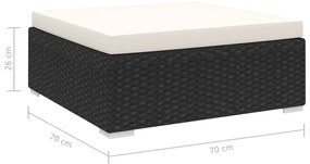 vidaXL Υποπόδιο Τμηματικό 1 τεμ. Μαύρο από Συνθετικό Ρατάν με Μαξιλάρι