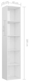 Βιβλιοθήκη Γυαλιστερό Λευκό 40 x 30 x 189 εκ. από Μοριοσανίδα - Λευκό
