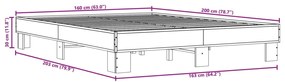 Πλαίσιο Κρεβατιού Καφέ Δρυς 160x200 εκ. Επεξ. Ξύλο &amp; Μέταλλο - Καφέ