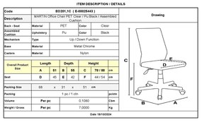 MARTIN Καρέκλα Γραφείου Χρώμιο PET Clear, Κάθισμα: Pu Μαύρο Μονταρισμένη Ταπετσαρία 51x55x78/88cm