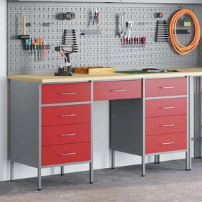 vidaXL Ντουλάπα Εργασίας με συρτάρι 3 pcs Κόκκινο 150 x 55 x 85 εκ