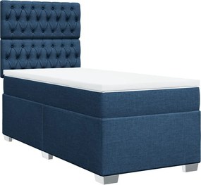 vidaXL Κρεβάτι Boxspring με Στρώμα Μπλε 90x200 εκ.Υφασμάτινο