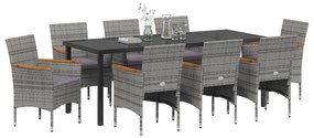 vidaXL Σετ 9 τμχ Καρέκλας Τραπεζαρίας Κήπου Γκρι Πολυ Ρατάν