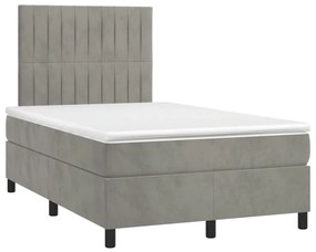 Κρεβάτι Boxspring με Στρώμα Ανοιχτό Γκρι 120x190 εκ. Βελούδινο - Γκρι