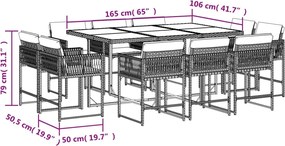 vidaXL Σετ Τραπεζαρίας Κήπου 11 Τεμαχίων Γκρι Συνθ. Ρατάν με Μαξιλάρια