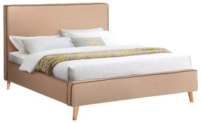 Κρεβάτι Indra HM662.02 Για Στρώμα 160x200cm Ρέλι Brown &amp; Ύφασμα Beige Διπλό Ξύλο,Ύφασμα