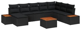 vidaXL Σετ Καναπέ Κήπου με μαξιλάρι 9 pcs Μαύρο Πολυ ράταν