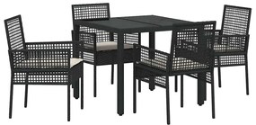 vidaXL Σέτ φαγητού για κήπο 5 pcs Μαύρο Πολυ ράταν