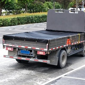 VEVOR Dump Truck Mesh Tarp, 7 x 14 ft, PVC Coated Black Heavy Duty Cover with 5.5&quot; 18oz Double Pocket, Brass Grommets, Reinforced Double Needle Stitch Webbing Fits Manual or Electric Dump Truck System