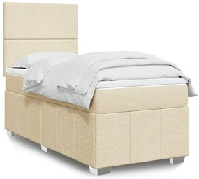 vidaXL Κρεβάτι Boxspring με Στρώμα Κρεμ 90x200 εκ.Υφασμάτινο