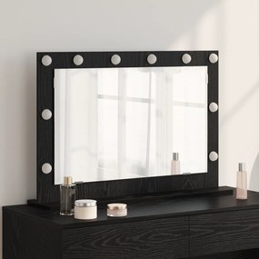 vidaXL Καθρέφτης Μακιγιάζ με LED Φώτα Μαύρη Δρυς 80x55x18 εκ