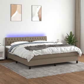 Κρεβάτι Boxspring με Στρώμα &amp; LED Taupe 160x200 εκ. Υφασμάτινο