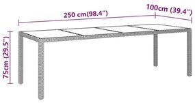 Τραπέζι Κήπου Μαύρο 250x100x75 εκ. Ψημένο Γυαλί/Συνθετικό Ρατάν - Μαύρο