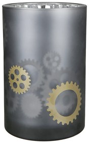 Κηροπήγιο ArteLibre Με Διακόσμηση Γρανάζια Γκρι Γυαλί Φ12x18cm