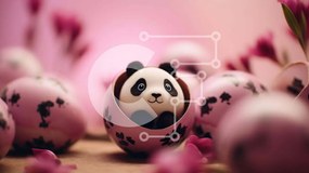 Intra Συλλεκτικό Ξύλινο Παζλ Plywood  4mm - Αρκούδα Panda στο Πασχαλινό αυγό με ροζ λουλούδια Σε Ξύλινο Κουτί - Διαστάσεις: 10x10 cm – 25 κομμάτια