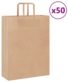 vidaXL Χάρτινες σακούλες 50 τεμάχια με χερούλια καφέ 32x12x42 cm