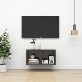 Έπιπλο Τηλεόρασης Κρεμαστό Γυαλ. Γκρι 37x37x72 εκ. Επεξ. Ξύλο