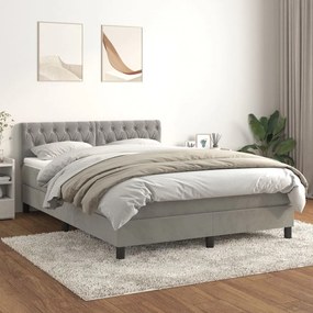 Κρεβάτι Boxspring με Στρώμα Ανοιχτό Γκρι 140x190 εκ. Βελούδινο - Γκρι