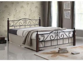 Κρεβάτι Adel Με Μέταλλο Και Ξύλο Ε8206 Black - Καρυδί 160x200cm Queen Size Wood, Fabric