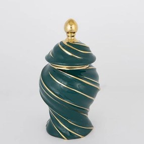 Βάζο Κεραμικό Με Καπάκι 752-2011217x30.5cm Green-Gold Estheti Home Κεραμικό