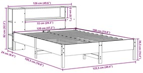 Κρεβάτι Βιβλιοθήκη Χωρίς Στρώμα 120x190 εκ Μασίφ Ξύλο Πεύκου - Καφέ
