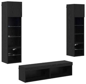 vidaXL Μονάδα Τοίχου Τηλεόρασης 6 pcs Μαύρη Οξυά Επεξεργασμένο ξύλο